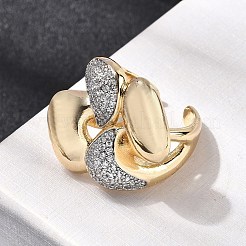 Латунные кольца-манжеты с микропаве и прозрачным цирконием для женщин&nbsp;RJEW-H262-01G