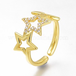 Латунные кольца из манжеты с прозрачным цирконием&nbsp;RJEW-N031-25G