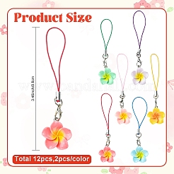 12 шт. 6-цветные ремешки для мобильного телефона из цветочной смолы&nbsp;HJEW-YW00319