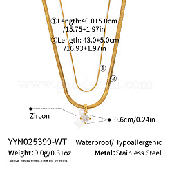 Двухслойные ожерелья из нержавеющей стали 304 с плоским круглым кулоном и кубическим цирконием для женщин&nbsp;VV1758-2