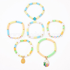 6 шт. 6 стиля браслетов с эмалированными подвесками из сплава на пасхальную тематику&nbsp;FS-WG44852-01