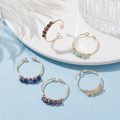 Открытое кольцо из медной проволоки с натуральным драгоценным камнем&nbsp;RJEW-JR00630