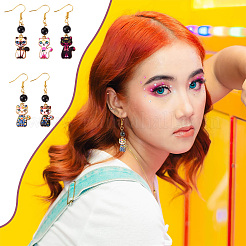 10 пара двухцветных сережек-подвесок в форме кошки из сплава с покрытием&nbsp;EJEW-TA0001-32