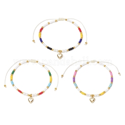 3шт 3 цвета регулируемые стеклянные круглые бусины плетеные наборы браслетов&nbsp;BJEW-MZ00187