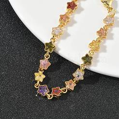 Браслеты-цепочки из латуни с инкрустацией кубическим цирконием в форме звезды для женщин&nbsp;BJEW-P385-03G