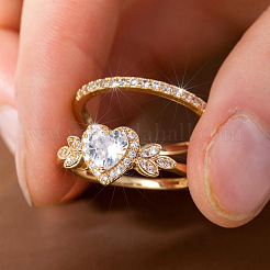 Комплекты колец из сплава с микропаве из кубических цирконий для женщин&nbsp;FS-WGC007F-02