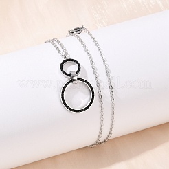 Ожерелья с подвесками из двойных колец из нержавеющей стали 304 с блестящими стразами&nbsp;NJEW-V001-04P