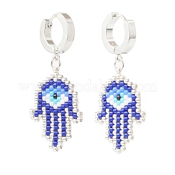 Стеклянные семена плетеные хамса рука с дурным глазом висячие серьги-кольца&nbsp;EJEW-MZ00008