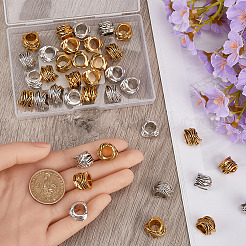 40 шт. 2-цветные бусины-трубки из сплава в тибетском стиле&nbsp;TIBEB-SP0001-05