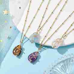 Ожерелья с подвесками из натуральных смешанных драгоценных камней и латуни&nbsp;NJEW-JN04679