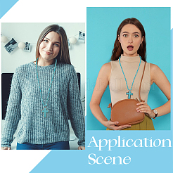 Сплав паве окрашенный синтетический бирюзовый крест кулон 8 мм круглые бусины ожерелья для женщин&nbsp;NJEW-WH20816-005AS