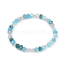 Граненые круглые гальванизированные стеклянные бусины эластичные браслеты для женщин&nbsp;BJEW-JB11628-03