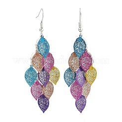 Серьги-подвески в форме листьев из нержавеющей стали 430&nbsp;EJEW-A137-06P-04