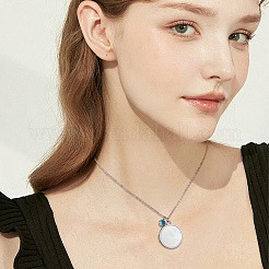 Нержавеющая сталь pave натуральный белый ракушка плоский круглый магнитный медальон кулон ожерелья для женщин&nbsp;NJEW-NB00013