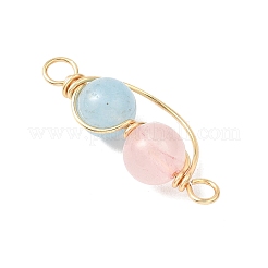 Подвески-соединители с круглыми звеньями из натурального розового кварца и окрашенного синего кварца&nbsp;PALLOY-JF04678-01