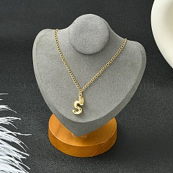 304 нержавеющая сталь прозрачный кубический цирконий сердце и буква подвеска панцирное ожерелье цепочка для женщин NJEW-FS00012-27R