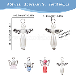 60 шт. 4 стиля стеклянные жемчужные подвески&nbsp;PALLOY-HY00052
