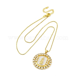 Латунные прозрачные кубические цирконии плоские круглые с подвеской Девы Марии&nbsp;NJEW-C071-07B-G