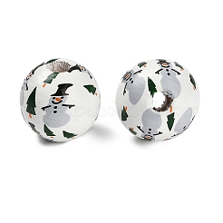 Рождественские печатные европейские бусины из дерева схима&nbsp;WOOD-G024-02B