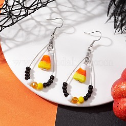 Серьги-подвески из кукурузной латуни и стекла&nbsp;EJEW-JE06660