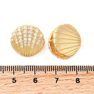 Серьги-кольца в форме ракушки с микропаве из прозрачных кубических цирконий из латуни EJEW-C158-05G-1