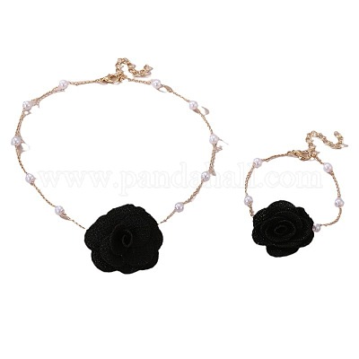 Ожерелья и браслеты с подвесками из розовой ткани и пластикового жемчуга FS-WG981E4-03-1