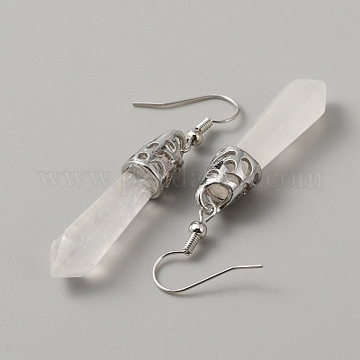 Серьги-пули с натуральным кристаллом кварца EJEW-WH0001-34E-1