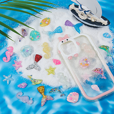 35 шт. 35 стиля полупрозрачных смоляных кабошонов в виде морских животных RESI-FH0001-63-1