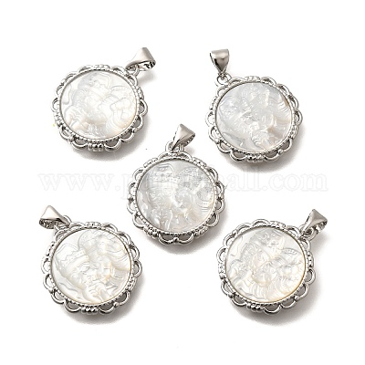 Латунь с резными подвесками из натуральных ракушек KK-Z091-06P-02-1