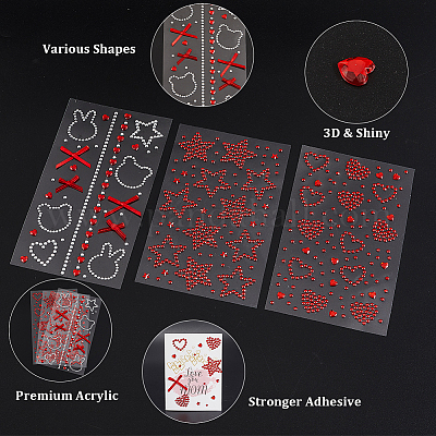 6 лист 3 стилей акриловые стразы наклейки для лица и тела&nbsp;AJEW-SP0002-68C-1