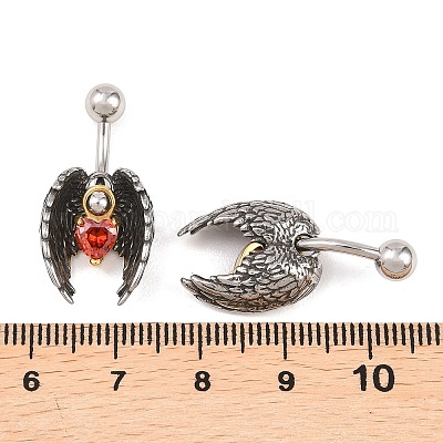 Изогнутые подвесные кольца-штанги из нержавеющей стали 316 с красными кубическими цирконами&nbsp;AJEW-C044-03-1