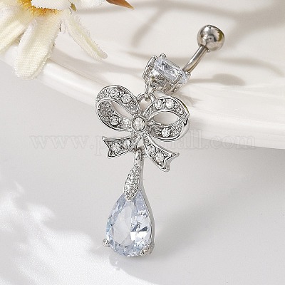 Сплав кристалл горный хрусталь подвеска изогнутая штанга живот кольца&nbsp;LS-AJEW-R007-04P-05-1