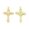 Rack Plating Alloy Pendants, with ABS Plastic Imitation Pearl Bead, Cadmium Free & Nickel Free & Lead Free, Cross Charms, Light Gold, 34.5x23x5mm, Hole: 1.6mm