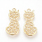 Brass Filigree Kitten Pendants, Textured, Nickel Free, Real 18K Gold Plated, Cat Shape, 29.5x13x1mm, Hole: 1.5mm