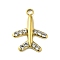 316 Surgical Stainless Steel Pendant with Rhinestone, Real 18K Gold Plated, Airplane Charms, 14x11x2mm, Hole: 1.4mm