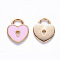 Alloy Enamel Charms, Heart Lock, Light Gold, Pink, 13x11x1.5mm, Hole: 3x4mm
