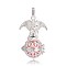 Silver Color Plated Brass Hollow Round Cage Pendants, with No Hole Spray Painted Brass Beads, Pink, 47x30x21mm, Hole: 3x8mm