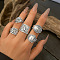 Adjustable Ethnic Style Alloy Cuff Rings, Punk Style Ring Set, Antique Silver, Inner Diameter: 18mm