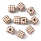 10Pcs Printed Opaque Acrylic Beads, Cube with Check Pattern, Brown, 14x14~14.5x14~14.5mm, Hole: 3.8mm
