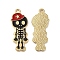 Alloy Enamel Pendants, Skeleton with Hat Charm, Golden, FireBrick, 32.5x13x1.5mm, Hole: 1.6mm