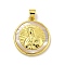 Rack Plating Brass Pave Nature Shell Religion Pendants, Flat Round Charms, Real 18K Gold Plated, Long-Lasting Plated, Lead Free & Cadmium Free, Virgin, 22.5x20x3mm, Hole: 4x3mm