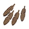Tibetan Style Alloy Feather Big Pendants, Cadmium Free & Nickel Free & Lead Free, Antique Bronze, 61x15x3mm, Hole: 2mm
