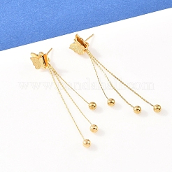 Серьги-гвоздики с кисточками из нержавеющей стали 304 в форме бабочки&nbsp;EJEW-H175-05G