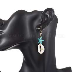 Серьги-подвески из натуральных смешанных ракушек каури&nbsp;EJEW-JE06871