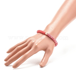 Браслет из полимерной глины Heishi Surfer Stretch с латунным сердцем&nbsp;BJEW-JB07850