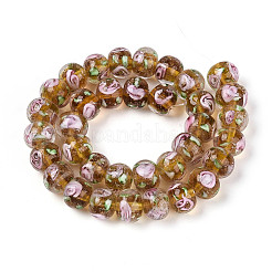 Нити бусин-рондель с внутренним цветком ручной работы в технике лэмпворк&nbsp;LAMP-T022-24C