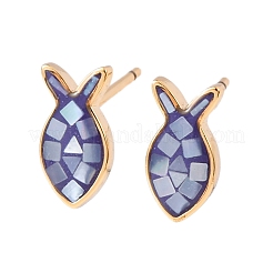 Серьги-гвоздики в виде рыбок из латуни и эмали&nbsp;EJEW-I322-07G