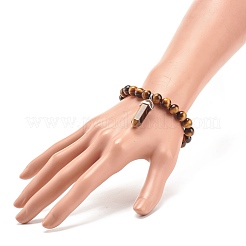 Эластичный браслет из круглых бусин из натурального тигрового глаза с подвеской в форме пули&nbsp;BJEW-JB08310-02