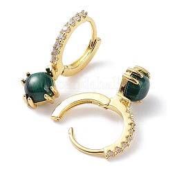 Серьги-кольца с подвесками из натурального малахита и ромбами с фианитами&nbsp;EJEW-B027-24G