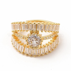 Регулируемое кольцо с прозрачным кубическим цирконием и бриллиантом&nbsp;RJEW-F142-01G